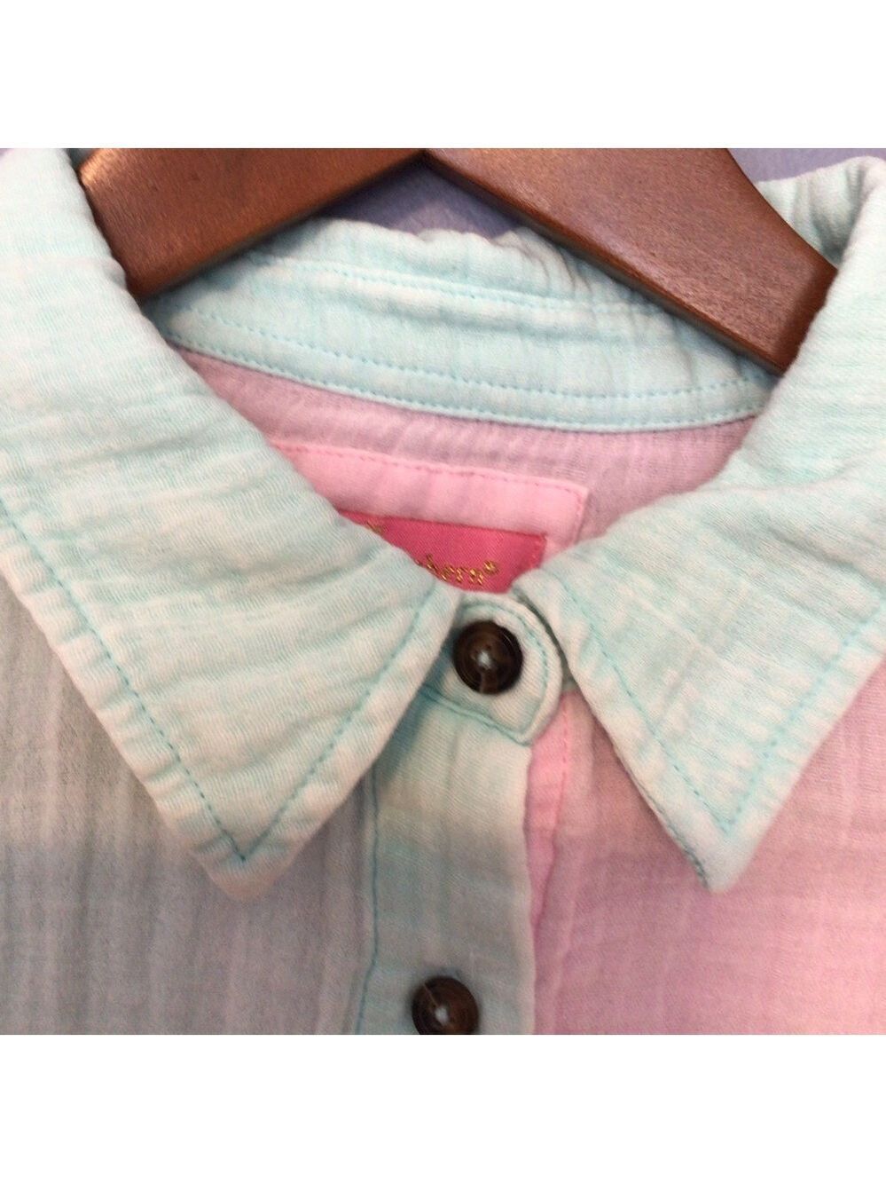 Simply Southern Color Block Gauze Button Down Pineapple Top – Medium - Picture 5 of 11